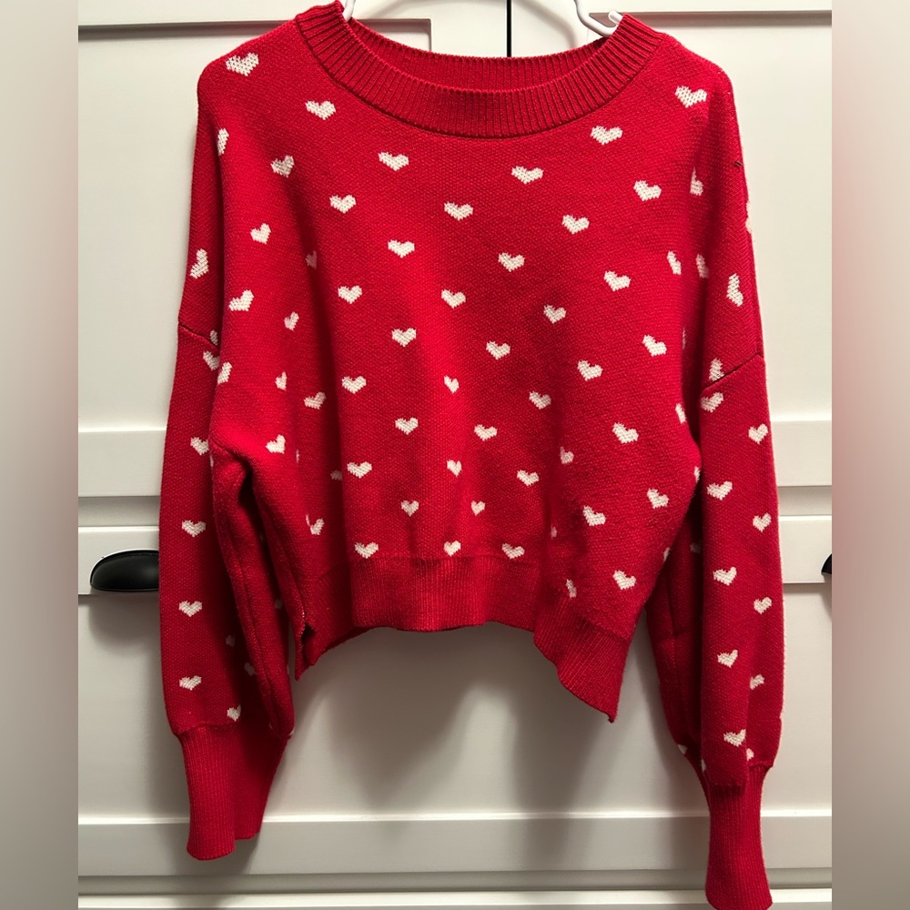 Altar'd State Red Sweater with White Hearts